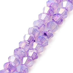 Medium Purple Imitation Jade Glass Beads Strands, AB Color Plated, Faceted, Bicone, Medium Purple, 4.5x4mm, Hole: 1mm, about 89~100pcs/strand, 13.31''~14.25''(33.8~36.2cm)