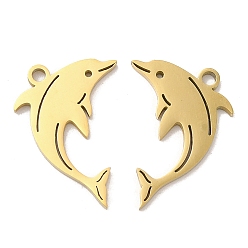 Real 18K Gold Plated Ion Plating(IP) 304 Stainless Steel Pendants, Dolphin Charm, Golden, 21.5x14x1.5mm, Hole: 1.8mm