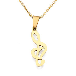 Oro 201 inoxidable colgantes de acero collares, con cadenas por cable y broches pinza de langosta, nota musical, dorado, 17.71 pulgada (45 cm), 1.5 mm