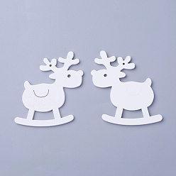 White Poplar Wood Pendants, Dyed, Christmas Reindeer/Stag, White, 66x59x3mm, Hole: 1.8mm
