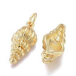 Real 18K Gold Plated Brass Pendants, with Jump Rings, Long-Lasting Plated, Shell Shape, Real 18K Gold Plated, 19x8.5x5mm, Hole: 3mm
