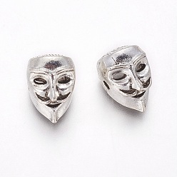 Античное Серебро Сплавочные овальные бусины тибетского стиля , маска, античное серебро, 14.5x10x9.5 мм, отверстие : 1.5 мм