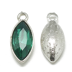 Sea Green Alloy Glass Pendants, Faceted, Horse Eye, Platinum, Sea Green, 20x9x5mm, Hole: 1.5mm