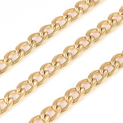 Golden 304 Stainless Steel Cuban Link Chains, Chunky Curb Chains, with Spool, Unwelded, Golden, 7x4.5x2mm, about 32.8 Feet(10m)/roll