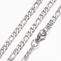 Stainless Steel Color 304 Stainless Steel Figaro Chain Necklaces, with Lobster Claw Clasps, Stainless Steel Color, 19.68~19.88 inch(50~50.5cm), 4mm, 4mm