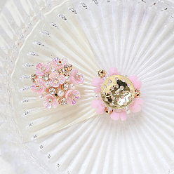 Perlas de Color Rosa Cabuchones de resina, perlas de racimo, con diamantes de imitación de cristal y engastes de disco perforado de aleación chapada en oro, flor, rosa perla, 22 mm