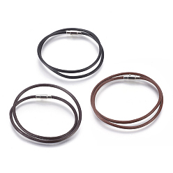 Couleur Mélangete Bracelet en cuir bracelets / collier, deux boucles, à fermoir à vis magnétique en acier inoxydable 304, couleur mixte, 16.7 pouce (42.5 cm), 3mm