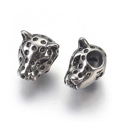 Antique Silver 304 Stainless Steel Beads, Large Hole Beads, Leopard, Antique Silver, 14x10x10.5mm, Hole: 4mm