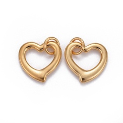 Oro 304 encantos de corazón abierto de acero inoxidable, con anillo de salto, dorado, 14x14x2 mm, agujero: 4 mm