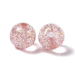 Pink Transparent Acrylic Beads, with Glitter Powder, Round, Pink, 15x14mm, Hole: 3.5mm