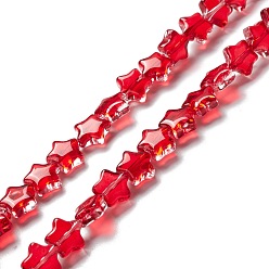 Red Transparent Glass Beads Strand, Star, Red, 8~8.5x8~8.5x3.5~4mm, Hole: 1mm, about 50pcs/strand, 14.25~15.35 inch(36.2~39cm)