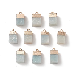 Amazonite Natural Amazonite Pendants, with Golden Brass Findings, Rack Plating, Cube, 18~21x9~12x9~13mm, Hole: 1.6mm