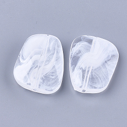 Clair Perles acryliques, pierre d'imitation, facette, nuggets, blanc clair, 40x30x9.5~10.5mm, trou: 2 mm, environ 60 pcs / 500 g