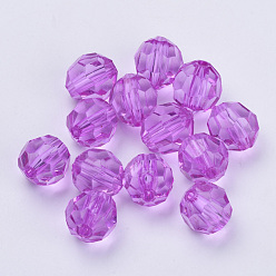 Dark Violet Transparent Acrylic Beads, Faceted, Round, Dark Violet, 10x9.5mm, Hole: 1.8mm, about 990pcs/500g