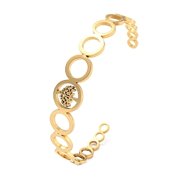 Golden Ion Plating(IP) 304 Stainless Steel Cuff Bangles, Hollow Tree of Life Open Bangles for Women, Golden, 1/4~1/2 inch(0.55~1.4cm), Inner Diameter: 2-3/4 inch(6.9cm)