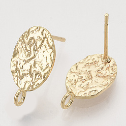 Chapado en Oro Real 18K Hallazgos de aretes de bronce, con bucle, sin níquel, oval, real 18 k chapado en oro, 16x8.5 mm, agujero: 1.8 mm, pin: 0.8 mm