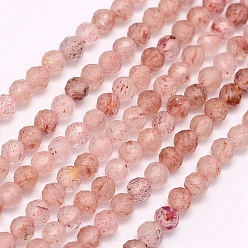 Quartz Fraise Naturel de fraise de quartz brins de perles, facette, ronde, 3mm, Trou: 0.5mm, Environ 180~189 pcs/chapelet, 15.7 pouce (40 cm)