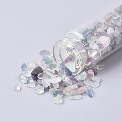 Fluorine Bouteille en verre qui souhaitent, pour la décoration de pendentif, avec perles de fluorite à l'intérieur et bouchon en liège, 22x71mm