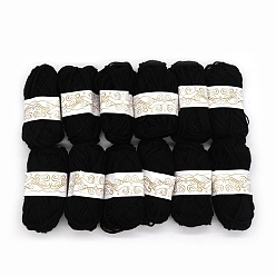 Noir 12 écheveaux de fil à tricoter en polyester, fil artisanal pour enfants, châle écharpe poupée crochet fournitures, noir, 2mm, environ 21.87 yards (20m)/écheveau