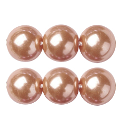 Coral Eco-Friendly Dyed Glass Pearl Beads Strands, Grade A, Round, Cotton Cord Threaded, Coral, 6mm, Hole: 1.2~1.5mm, about 70pcs/strand, 15.7 inch