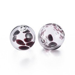 Coconut Brown Transparent Handmade Blown Glass Globe Beads, Spot Pattern, Round, Coconut Brown, 14~15mm, Hole: 1~2mm