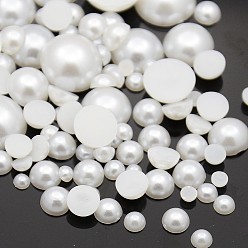Blanc Cabochons abs en plastique imitation perle, demi-tour, blanc, 4~12x2~5mm
