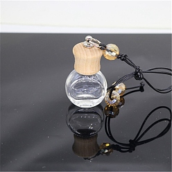 Teardrop Empty Glass Perfume Bottle Pendants, Aromatherapy Fragrance Essential Oil Diffuser Bottle, with Coffee Color Cord, Car Hanging Decor, with Wood Lid, Teardrop, 4.5x3.6cm