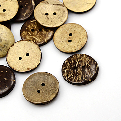 Кокосово-Коричневый Кокосовое кнопки, 2-луночное, плоско-круглые, кокосового коричневый, 25x3 мм, отверстие : 2 мм