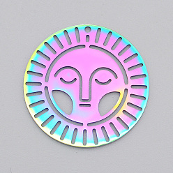 Rainbow Color Ion Plating(IP) 201 Stainless Steel Pendants, Laser Cut, Sun, Rainbow Color, 30x30x1mm, Hole: 1.5mm