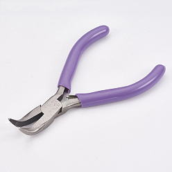 Stainless Steel Color 45# Carbon Steel Jewelry Pliers, Bent Nose Pliers, Polishing, Lilac, Stainless Steel Color, 12x7.2x0.9cm