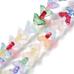Couleur Mélangete Transparent perles de verre brin, papillon, couleur mixte, 8x15x4.5mm, Trou: 1mm, Environ 60 pcs/chapelet, 13.78~14.17 pouces (35cm~36cm)