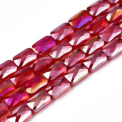 Roja Electroplate opacas de color sólido de cuentas de vidrio de filamentos, color de ab chapado, facetados, Rectángulo, rojo, 7x4x3 mm, agujero: 1 mm, sobre 79~80 unidades / cadena, 20.47 pulgada (52 cm)