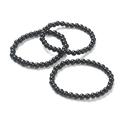 Noir Bracelets extensibles en perles de verre rondes pour femmes adolescentes, noir, perles: 4~5 mm, diamètre intérieur: 2-1/4 pouce (5.65 cm)