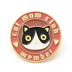 Flat Round Cat with Word Enamel Pin, Golden Alloy Brooch for Backpack Clothes, Flat Round, 28.5x1.5mm