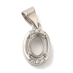 Серебро Подвеска из латуни с кристаллами и стразами в оправе кабошон, настройки открытой спины, овальные, серебряные, лоток : 5x3 мм, 12.5x8x4.5 мм, отверстие : 6x5 мм