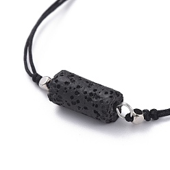 Lave Bracelets perlés tressés unisexe en fil de nylon réglable, avec des perles de pierre de lave naturelle et des perles en laiton plaqué platine, 2~8 cm