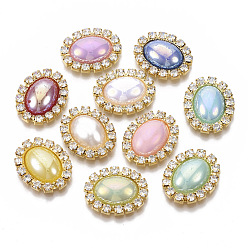 Color mezclado Cabochons de aleación, con diamantes de imitación de cristal y perlas de imitación de plástico abs, oval, dorado, color mezclado, 20.5x16.5x5.5 mm