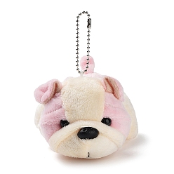 Rose Nacré Porte-clés chien en velours, avec rembourrage en coton PP et fermoir en métal, perle rose, 11 cm