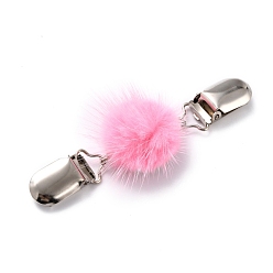 Rose Chaud Clips de cardigan en alliage vintage, avec perles rondes recouvertes de fausse fourrure de vison, clip de col de chandail, platine, rose chaud, 110mm