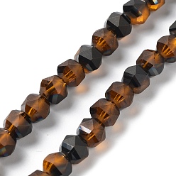 Saddle Brown Electroplate Transparent Glass Beads Strands, Frosted, Faceted, Lantern, Saddle Brown, 7x7.8x7.5mm, Hole: 1.5mm, about 72pcs/strand, 20.79''(52.8cm)
