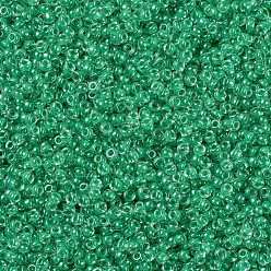 (RR225) Green Lined Crystal Cuentas de rocailles redondas miyuki, granos de la semilla japonés, (rr 225) cristal rayado verde, 11/0, 2x1.3 mm, agujero: 0.8 mm, sobre 1100 unidades / botella, 10 g / botella