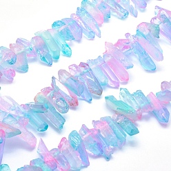 Colorful Electroplated Natural Quartz Crystal Beads Strands, Dyed, Nuggets, Colorful, 18~36x6~10mm, Hole: 1.5mm, about 15.7 inch(40cm)