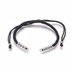 Noir Fabrication de bracelets de perles tressées en nylon, avec des perles en laiton, plaqué longue durée, Platine plaqué, noir, 10-1/4 pouces ~ 11-5/8 pouces (26~29.6 cm)