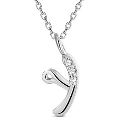 Letter Y SHEGRACE Rhodium Plated 925 Sterling Silver Initial Pendant Necklaces, with Grade AAA Cubic Zirconia and Cable Chains, Platinum, Letter.Y, 15.74 inch(40cm)