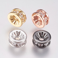 Couleur Mélangete Micro cuivres ouvrent cubes zircone perles d'espacement, plat rond, clair, couleur mixte, 6x3mm, Trou: 1.4mm