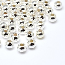 Argent Perles rondes en laiton massif, sans plomb et sans cadmium et sans nickel, couleur argent plaqué, 4mm, Trou: 1.8mm