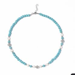 Synthetic Turquoise Synthetic Turquoise & Natural Pearl & Glass Beaded Necklace with 304 Stainless Steel Clasp for Women, 17.52 inch(44.5cm)