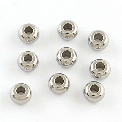 Couleur Acier Inoxydable 201 rondelle perles d'espacement en acier inoxydable, couleur inox, 5x3mm, Trou: 2mm