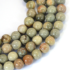 Jaspe Feuille Argent Argent naturel feuille jaspe brins de perles rondes, 6~6.5mm, Trou: 1mm, Environ 63 pcs/chapelet, 15.5 pouce