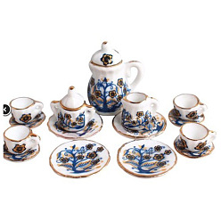 Bleu Foncé Mini service à thé en céramique, y compris les théières, tasses à thé, plats, pour accessoires de maison de poupée, faire semblant de décorations d'accessoires, bleu foncé, 15~40x15~28mm